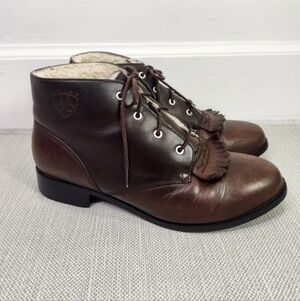 Ariat Jessie Size 8.5 Brown Ankle Boots Leather Kiltie Partial Shearling Lined